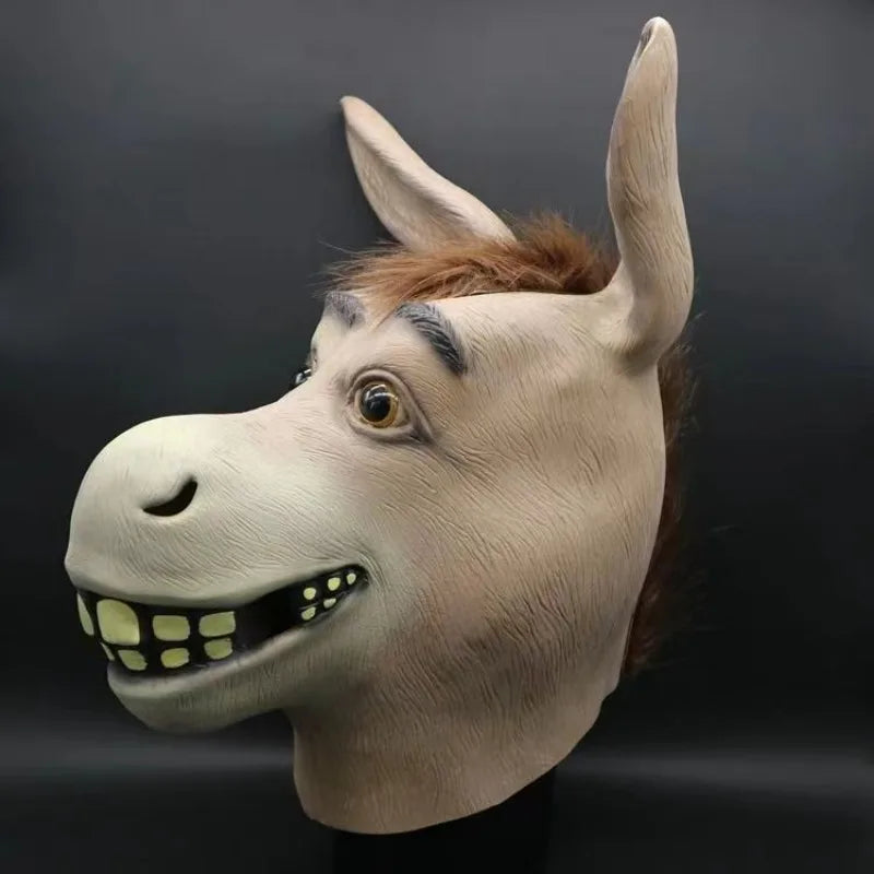 Funny Donkey Mask Masquerade Props Donkey Head Animals Masks Halloween Horror Ghost Latex Hood AdultsCosplay