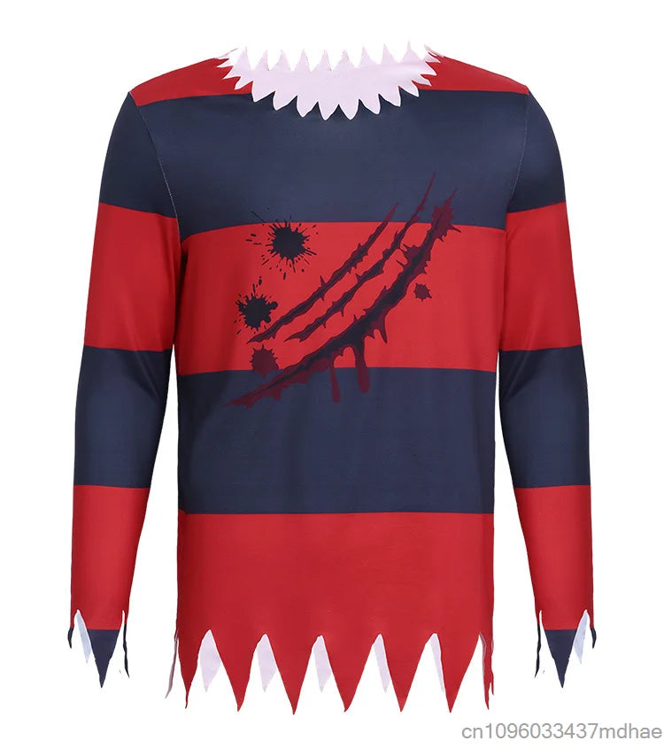 Men Horror Costume Striped Jagged Blood Sleeve Shirt Scary Halloween Outfit Adult Terror - Only Top / 120