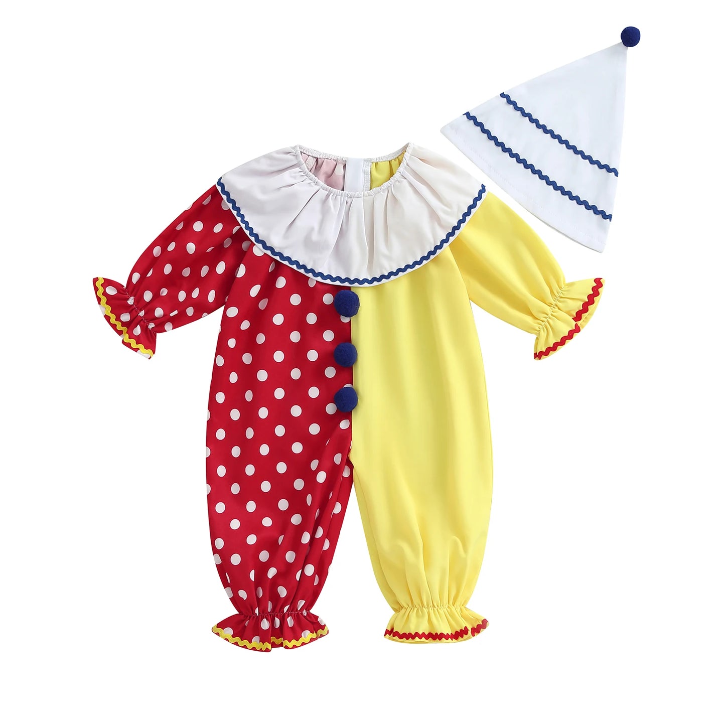 Toddler Baby Clown Halloween Costume Contrast Color Sleeve Jumpsuit and Hat 2 Pcs Set - A / 4-5Y
