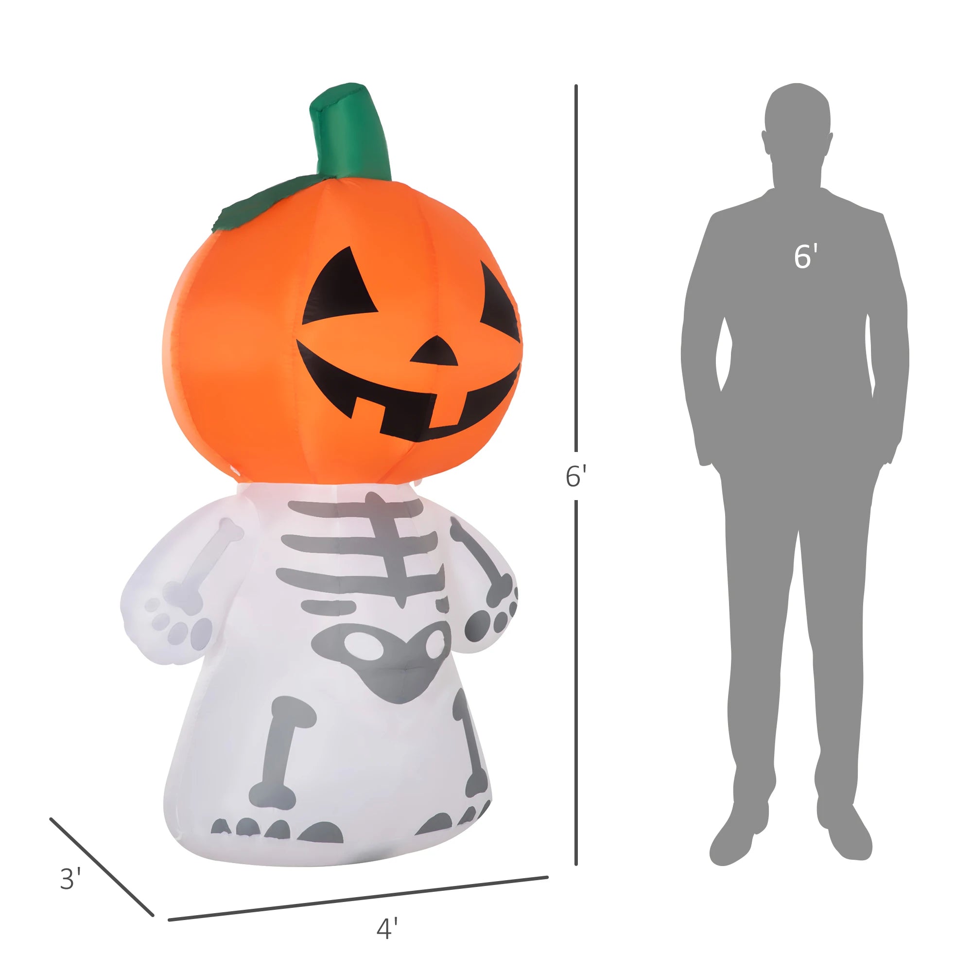 6 Ft Inflatable Halloween Pumpkin Man with Smile Blow-Up Outdoor Display W/ Leds