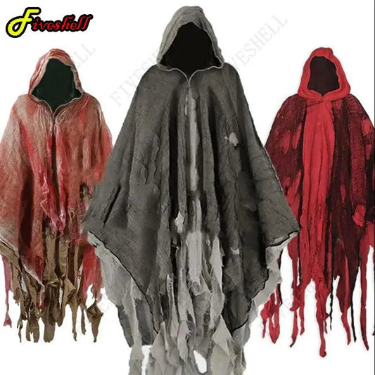 Unisex Halloween Ghost Dementors Costume Gothic Horror Zombie Tattered Hooded Capes Day of - coffee / One Size