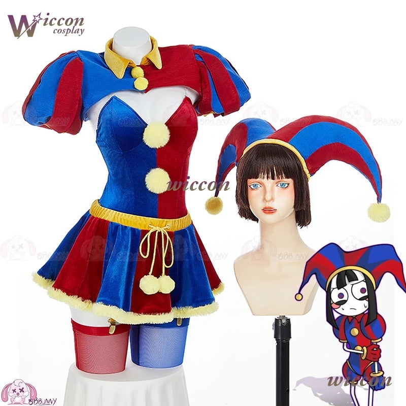 Clown Circus Costume Original Design Adult Digital Pomnii Wig Hat Velvet Skirt Cartoon - Costume and wig / L
