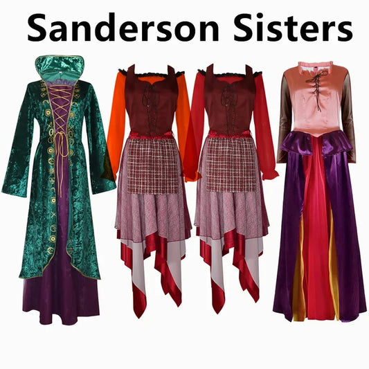 Adult Halloween Hocus Pocus Witch Mary Sarah Winifred Dress Cospaly Vampire Movie - A / M
