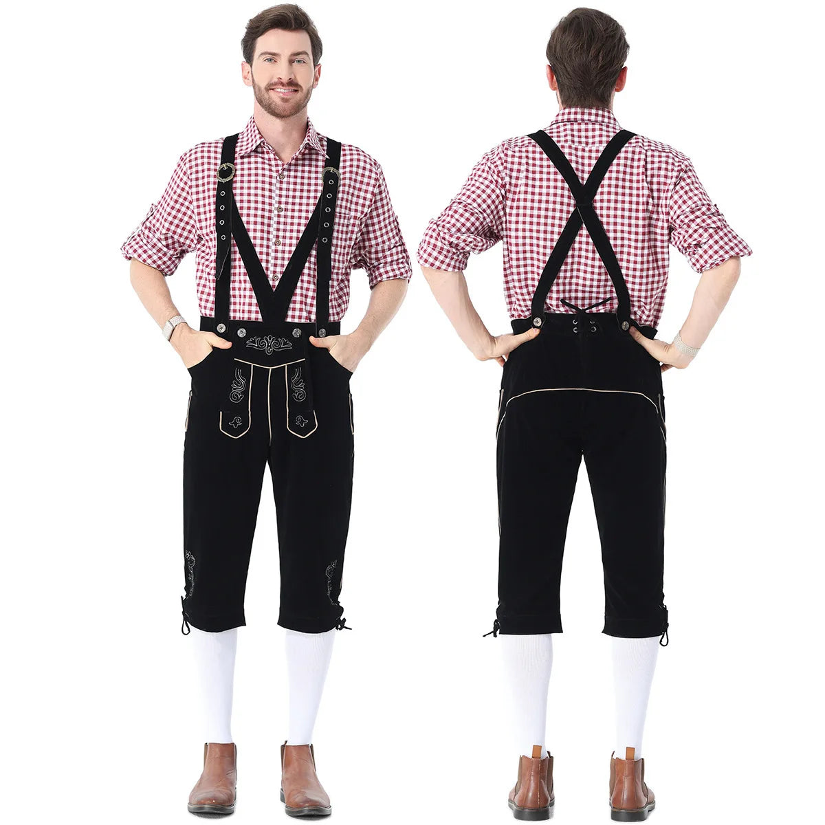 Men's Outfit Bavarian German Beer Festival Suspenders Short Sleeve Costume - alternate view 25