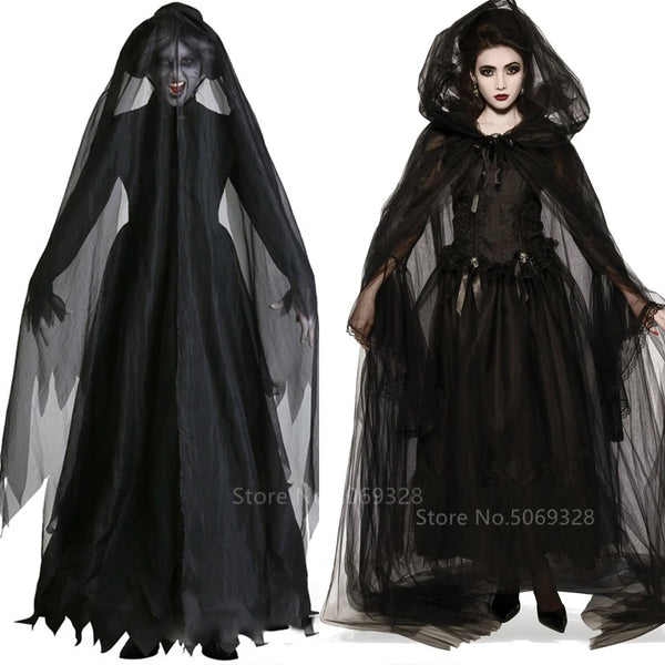 Women's Witch Vampire Halloween Costume Dress & Hooded Cape
