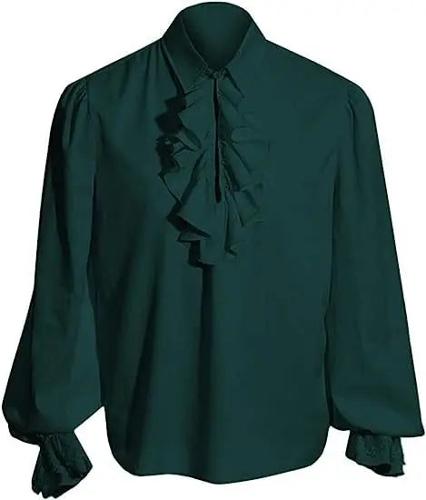 Men's Gothic Costume Set Black Medieval Gentleman Tailcoat Shirt Steampunk Halloween - black shirt / XL