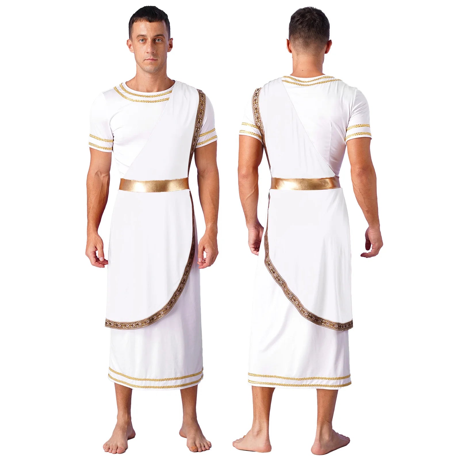 Men's Greek Ancient Zeus God Rome King Gladiator Warrior Halloween Costume - Blue B / M