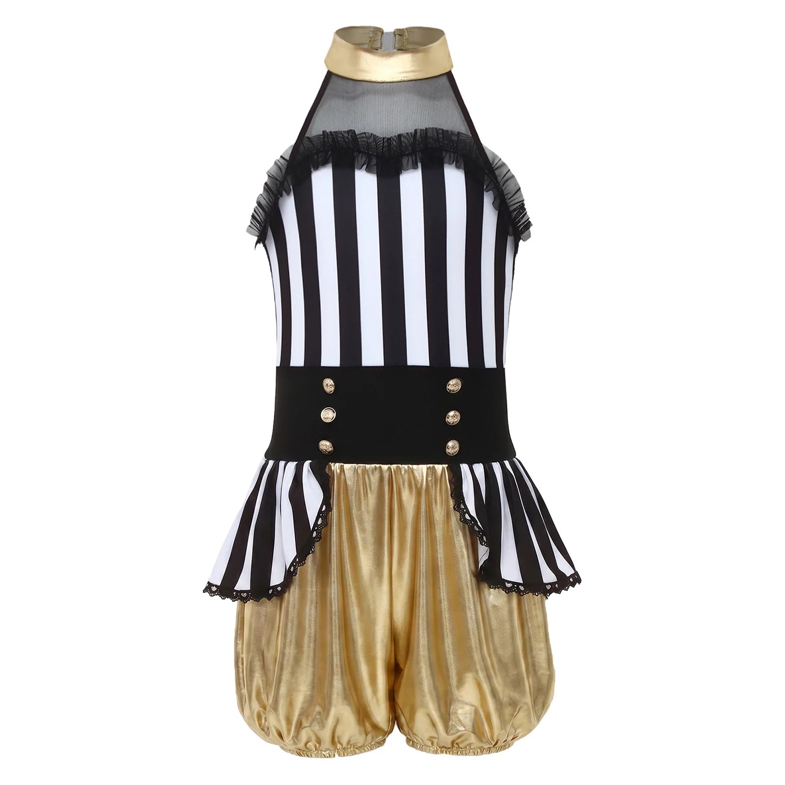 Kids Girl Halloween Circus Clown Costume Shiny Striped Tutu Leotard Ballet Gymnastics - Black A / 6