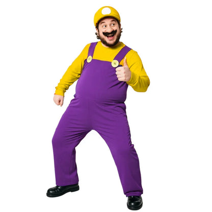 Men's Plumber Hat Fake Beard Cartoon Game Funny Red Green Yellow Purple Gloves - alternate view 3