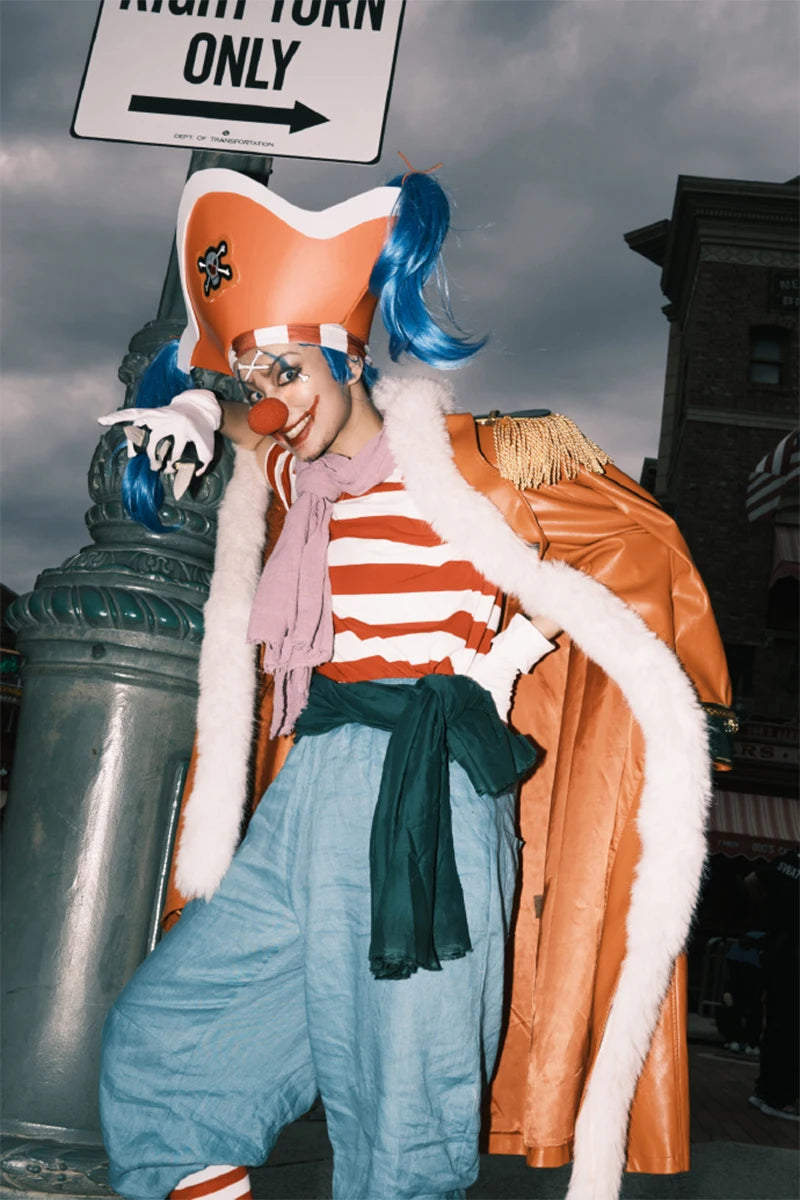Anime Clown Buggy Costume Hat Pirate Buggy Orange Cloak Uniform Joker Full Set Halloween - Costume with Hat / XL