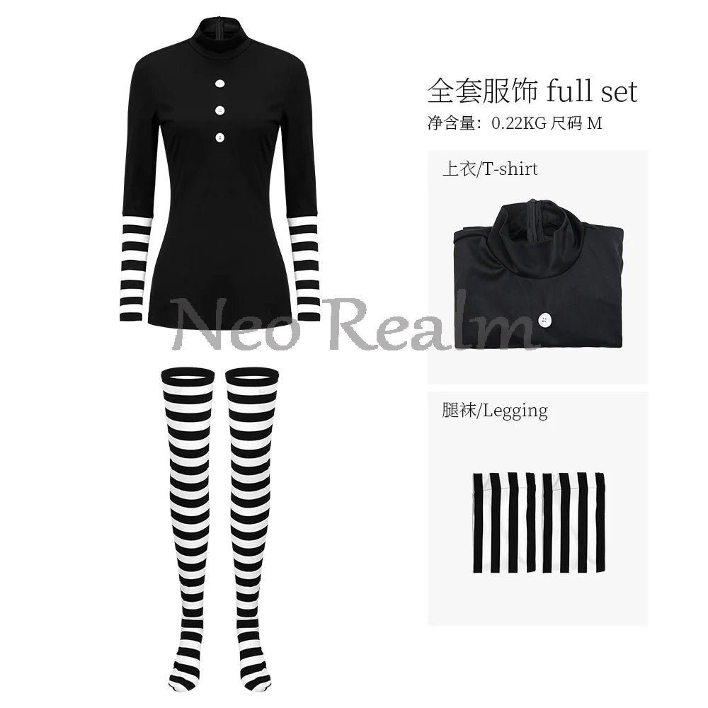 FNAF Puppet-Inspired Clown Costume – Striped Dress & Leggings