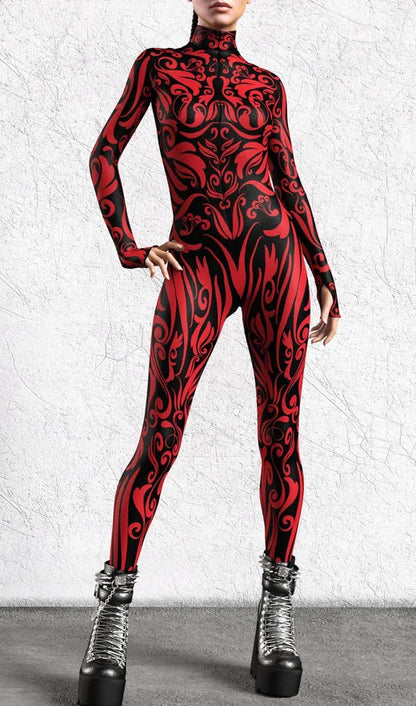 Women's 3D Abstract Print Full Body Jumpsuit Sexy Skinny High Neck Zentai Costume - alternate view 7