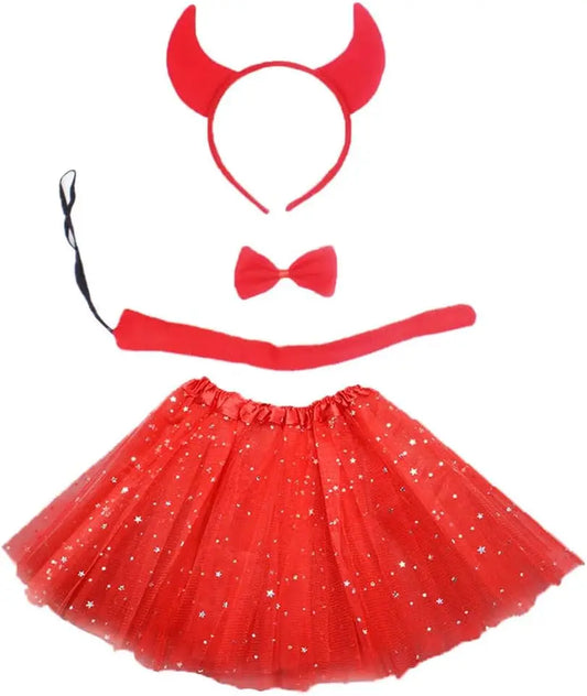 Halloween Demon Horns Costume Set Tutu Skirt Bow Headband Tail Costumes Animal Costume - for 3 - 8 years