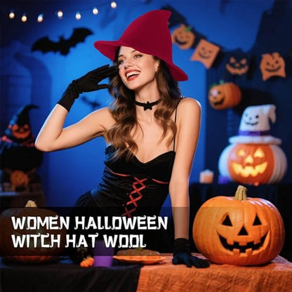 Women's Witch Hat for Halloween Wool Hats Wide Brim Spire Knitted Cap Party and Daily - product image 6