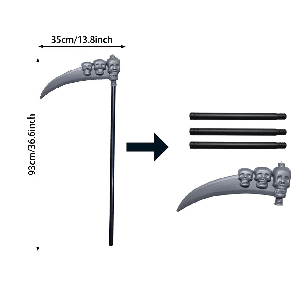 Scary Halloween Grim Reaper Costume Set Scythe Hooded Cape Skull Face Mask Gloves for Kids - View 10