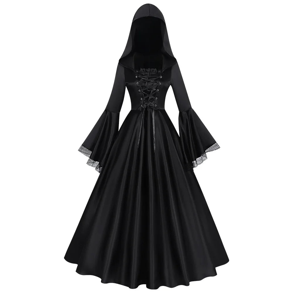 Women Gothic Hooded Long Dress Bell Sleeve Halloween Ghost Bride Witch - product image 7