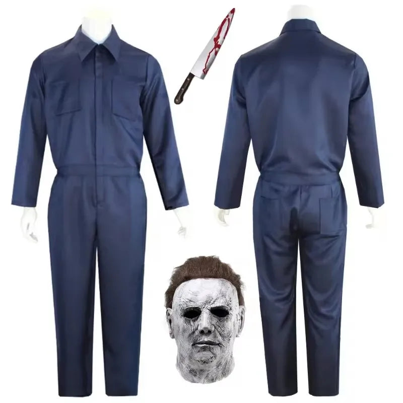 Halloween Myers Costume Michael Outfits Anime Bloody Killer Cos Jumpsuit Horror Mask - Brown / One Size