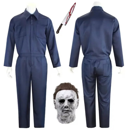 Halloween Myers Costume Michael Outfits Anime Bloody Killer Cos Jumpsuit Horror Mask - Brown / One Size