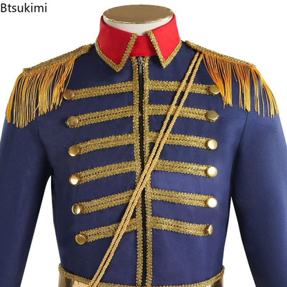 Medieval Royal Military Costume Uniform Coat Colonial Tuxedo Halloween Court Jacket Adult - Black / XL