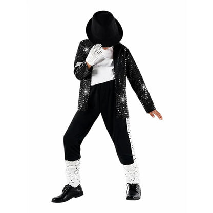 Kids Boys Michael Jackson Inspired Costume Set with Full Accessories for Dance Performance and Halloween Party
