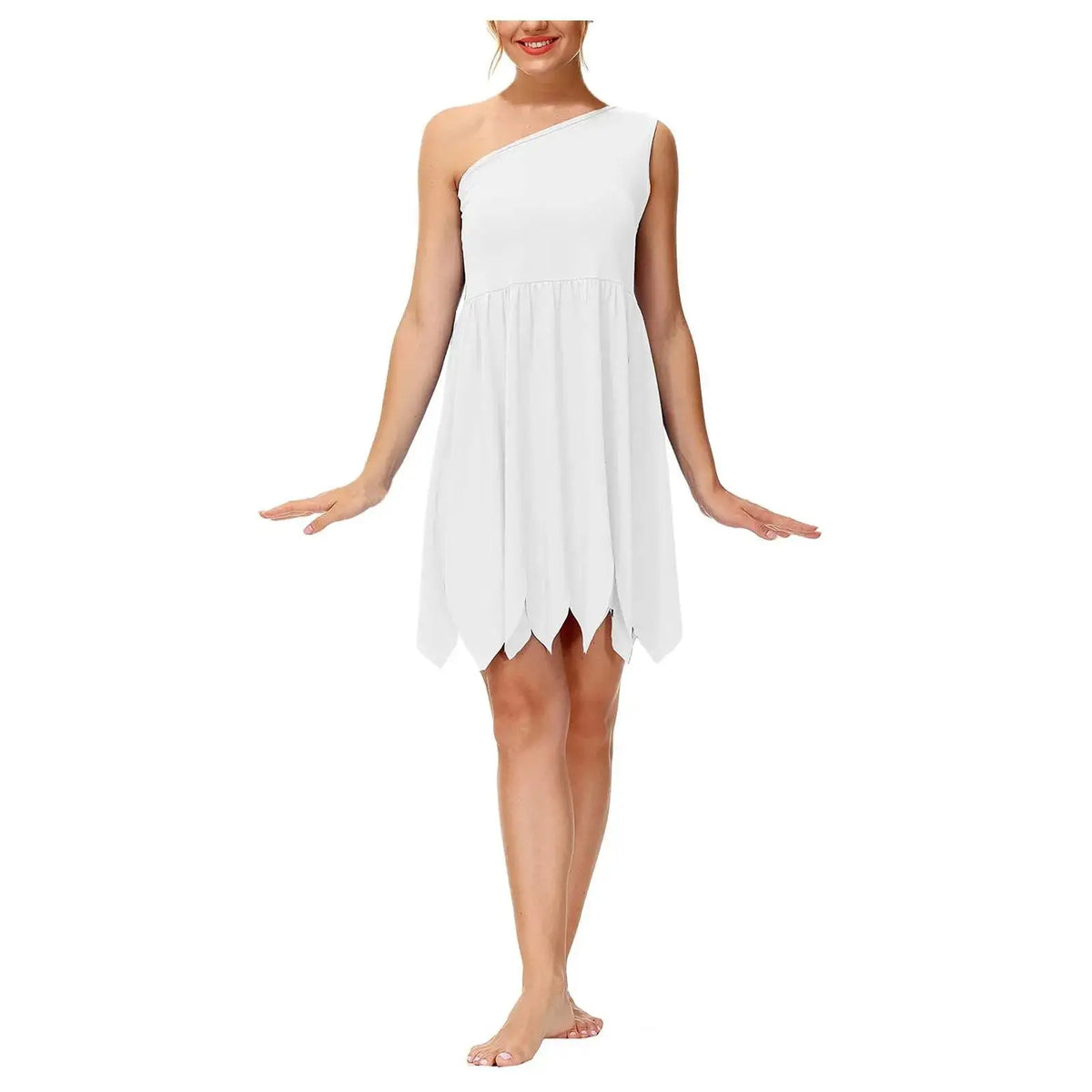 Cosplay Wilma Flintstone Costume Women's Halloween Dress One Shoulder Irregular Hem Sleeveless Dress Primitive Party Costume