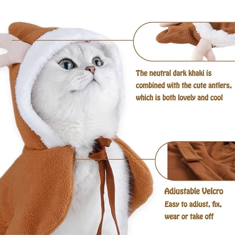 Cat Costume Santa Costume Transformed Cat / Dog Pet Cape Dress Up Red Scarf Cloak Props - Brown / S