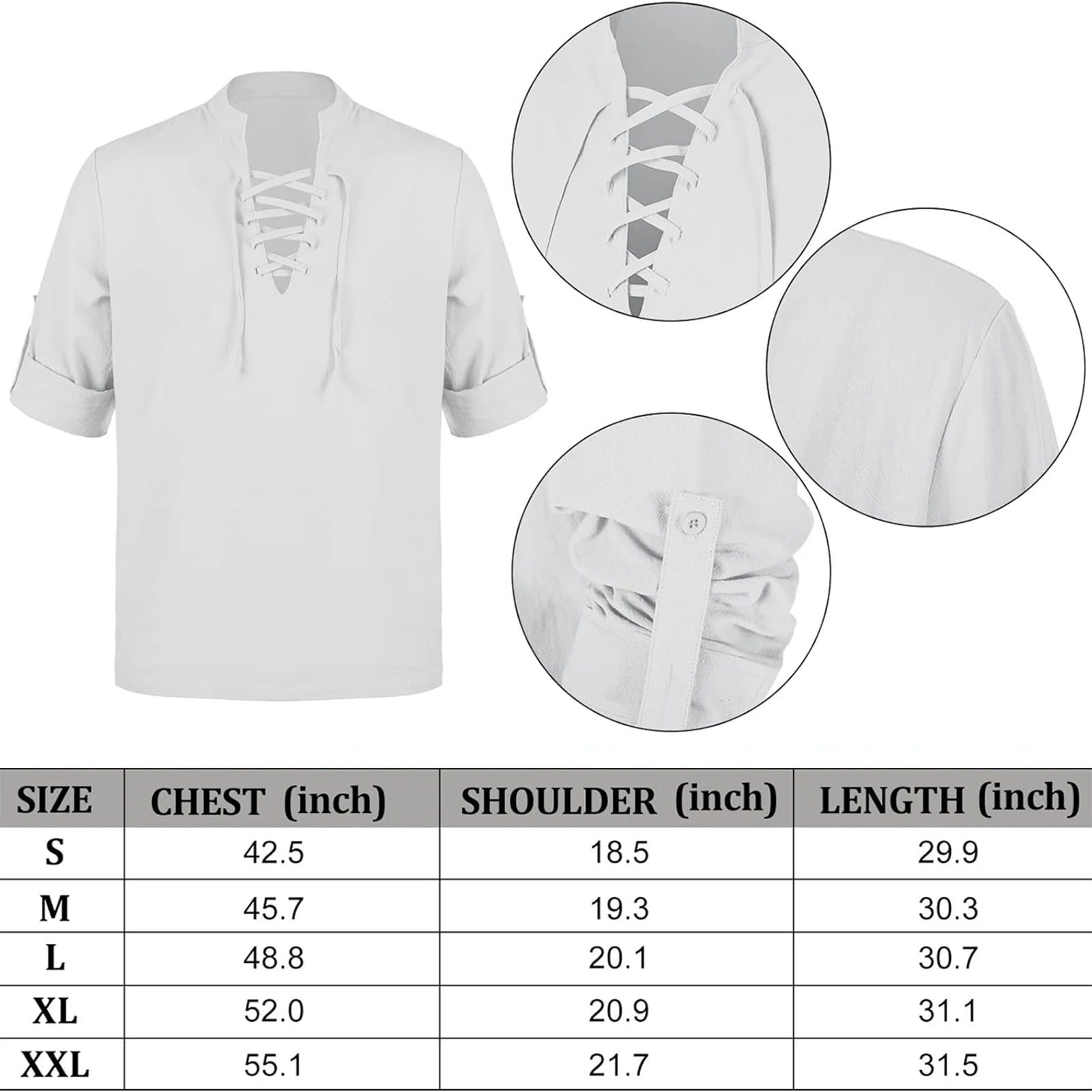 Men's Medieval Renaissance Pirate Shirt Ankle Banded Pants Headband Halloween Costume - WHITE / S
