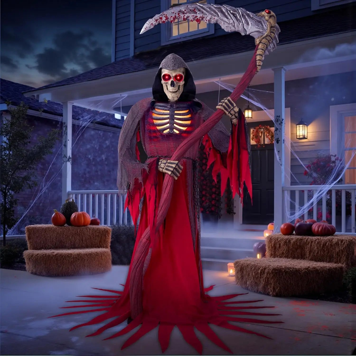 7Ft Animatronics Grim Reaper Decor Outdoor Animated Standing Skeleton