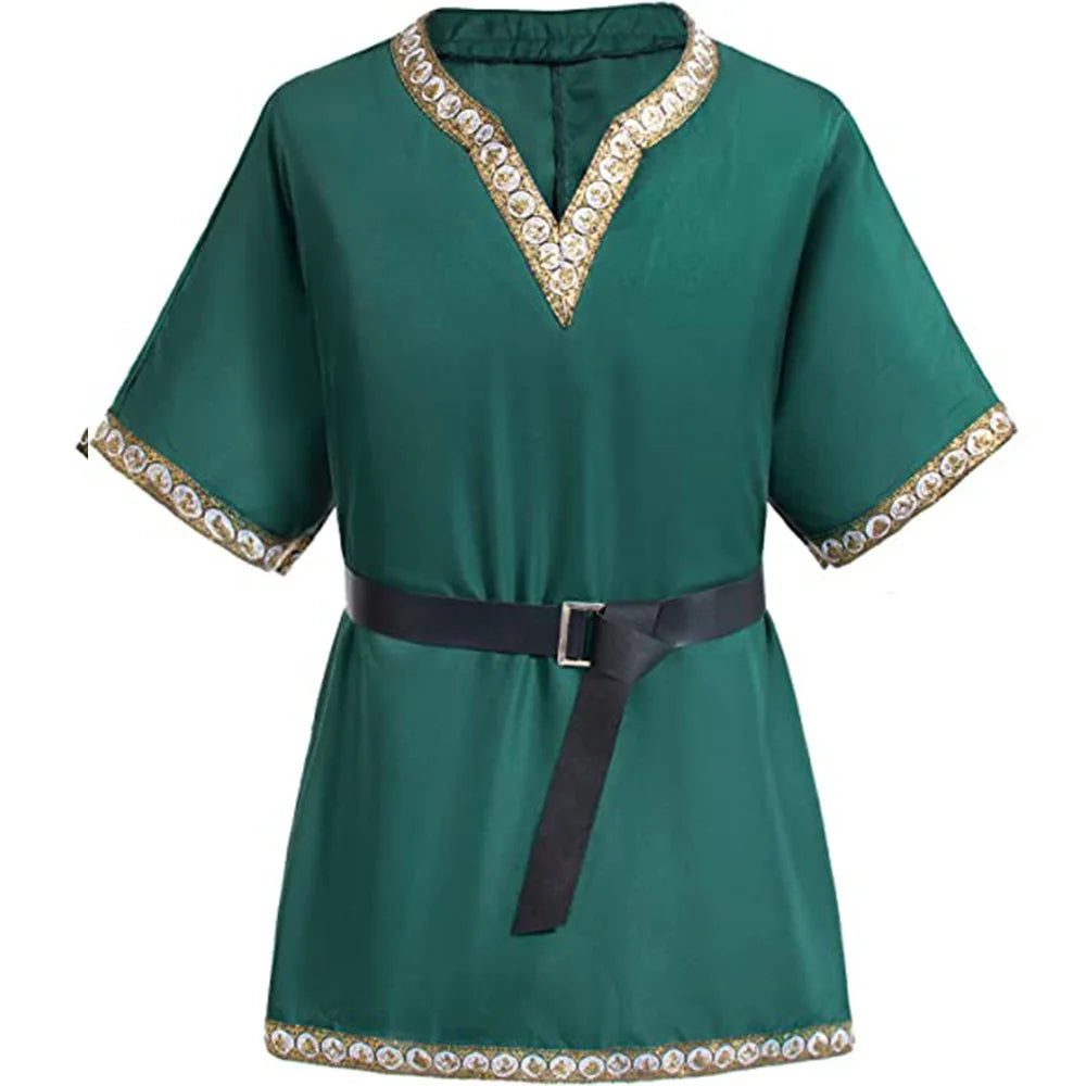 Men Medieval Ancient Hunter Ranger Costume Ancient Hooded Cloak Adult Wizard Celtics - top belt cape / L