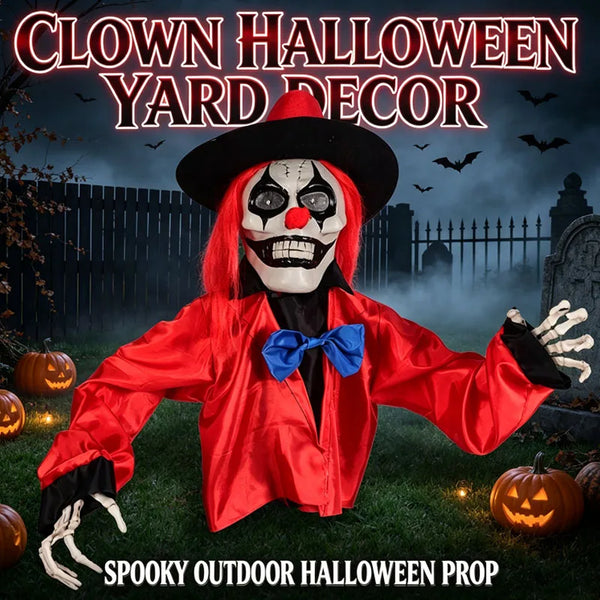Scary Clown Ghost Lawn Ornament with Glow Eyes Halloween Yard Stake Decor for Haunted - Red