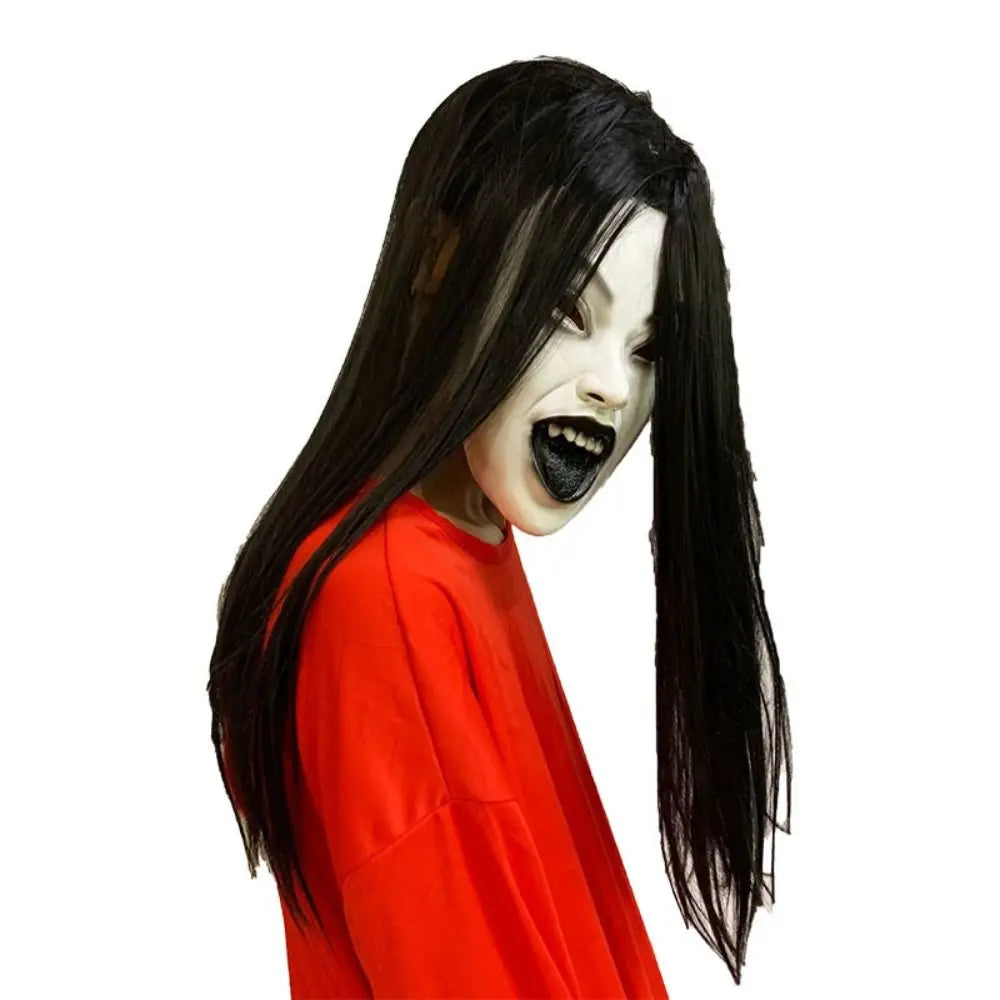 Latex Scary Woman Mask - Long Black Hair, 3 Styles - product image 5