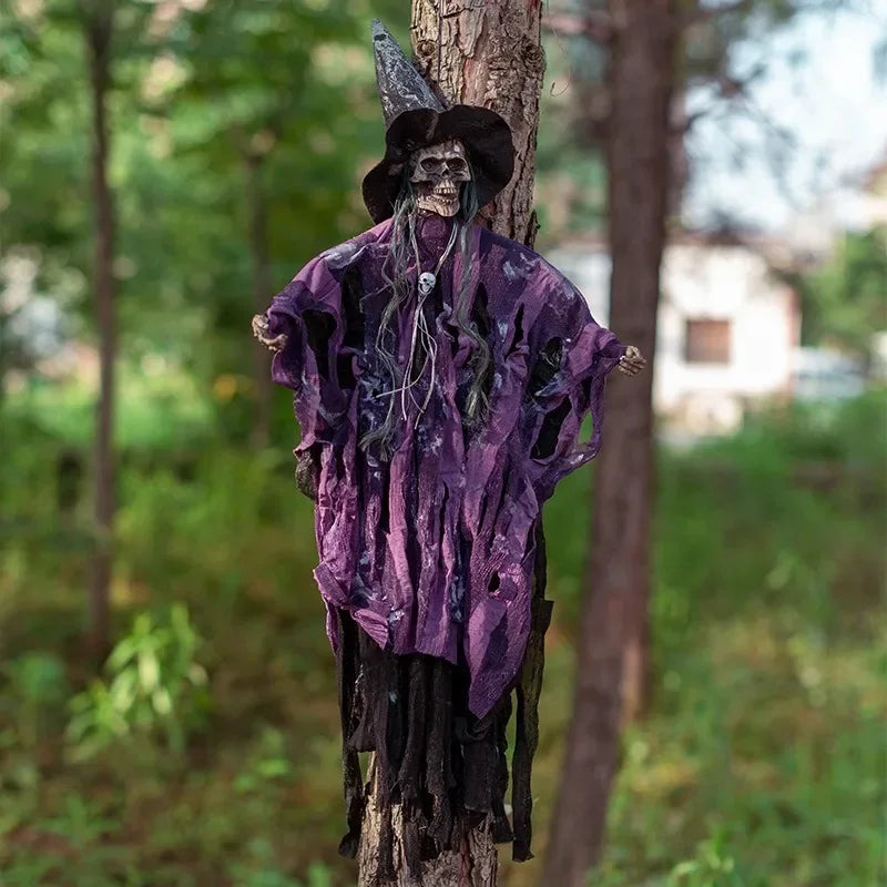 Electronic Glow Skeleton Ghost Head Hanging Ornament with Scary Sound for Haunted