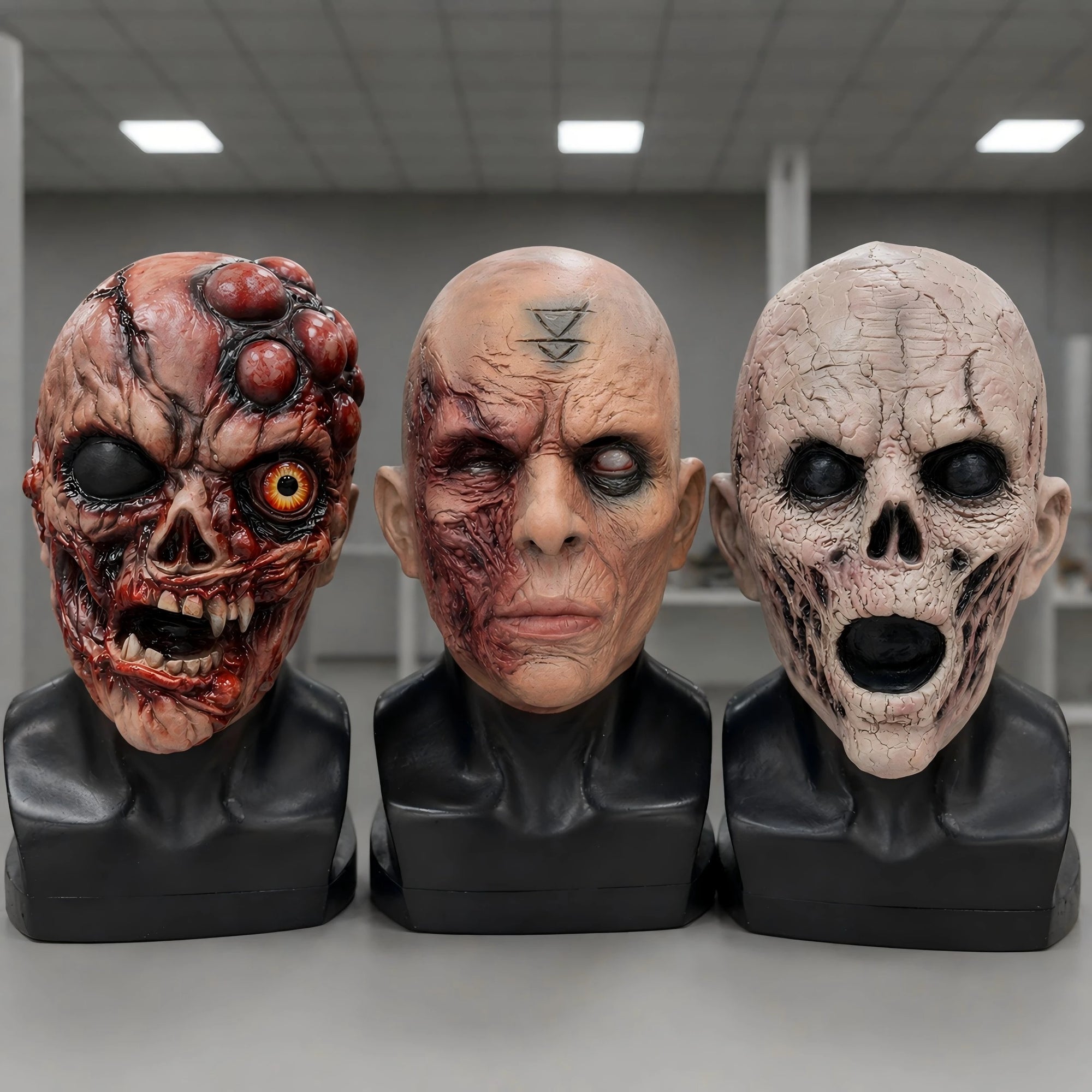 Horror Zombie Demon Mask 3Pcs Set Full Head Latex Creepy Monster Adult Halloween Cosplay Costume Party Prop - product image 3