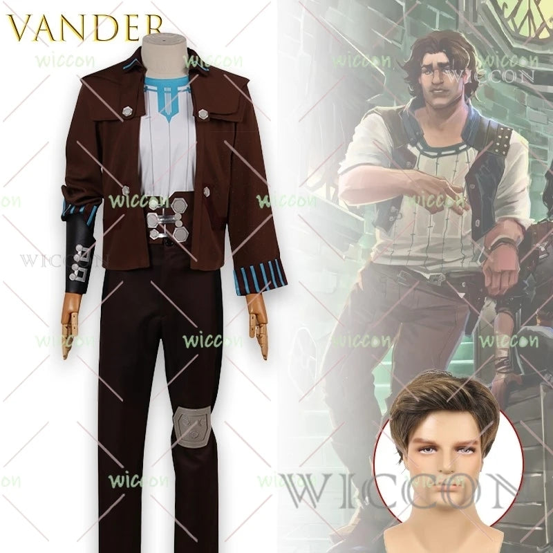 BGame Arcane Vander Costume Uniform Outfits Halloween Suit Jacket Shirt Pants Full Set for - wig / XL