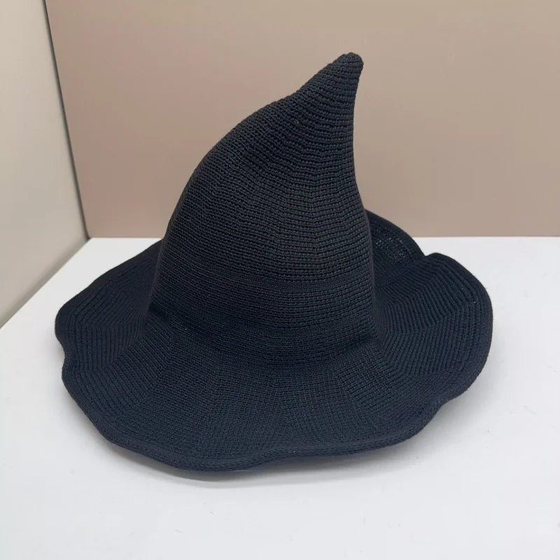 Women's Witch Hat for Halloween Wool Hats Wide Brim Spire Knitted Cap Party and Daily - product image 7