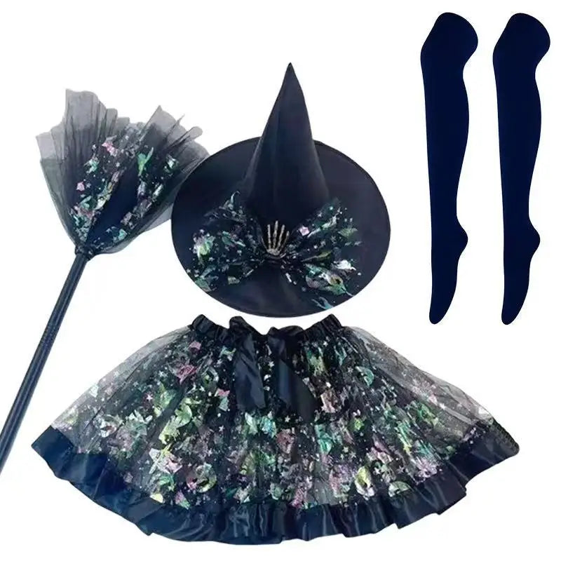 Halloween Party Witch Costume Set for Adults - Tulle Skirt + Witch Hat + Bat Accents, Purple Witch Outfit - product image 6