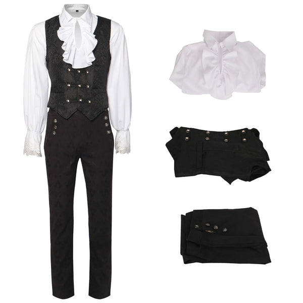 Men's Gothic Costume Set Black Medieval Gentleman Tailcoat Shirt Steampunk Halloween - white shirt / L