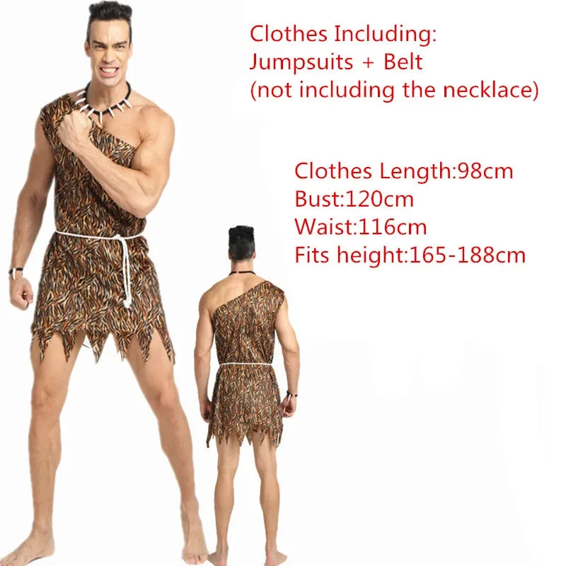 Men Women African Original Savage Costume Adults Wildman Costume Dress - 3 / One Size