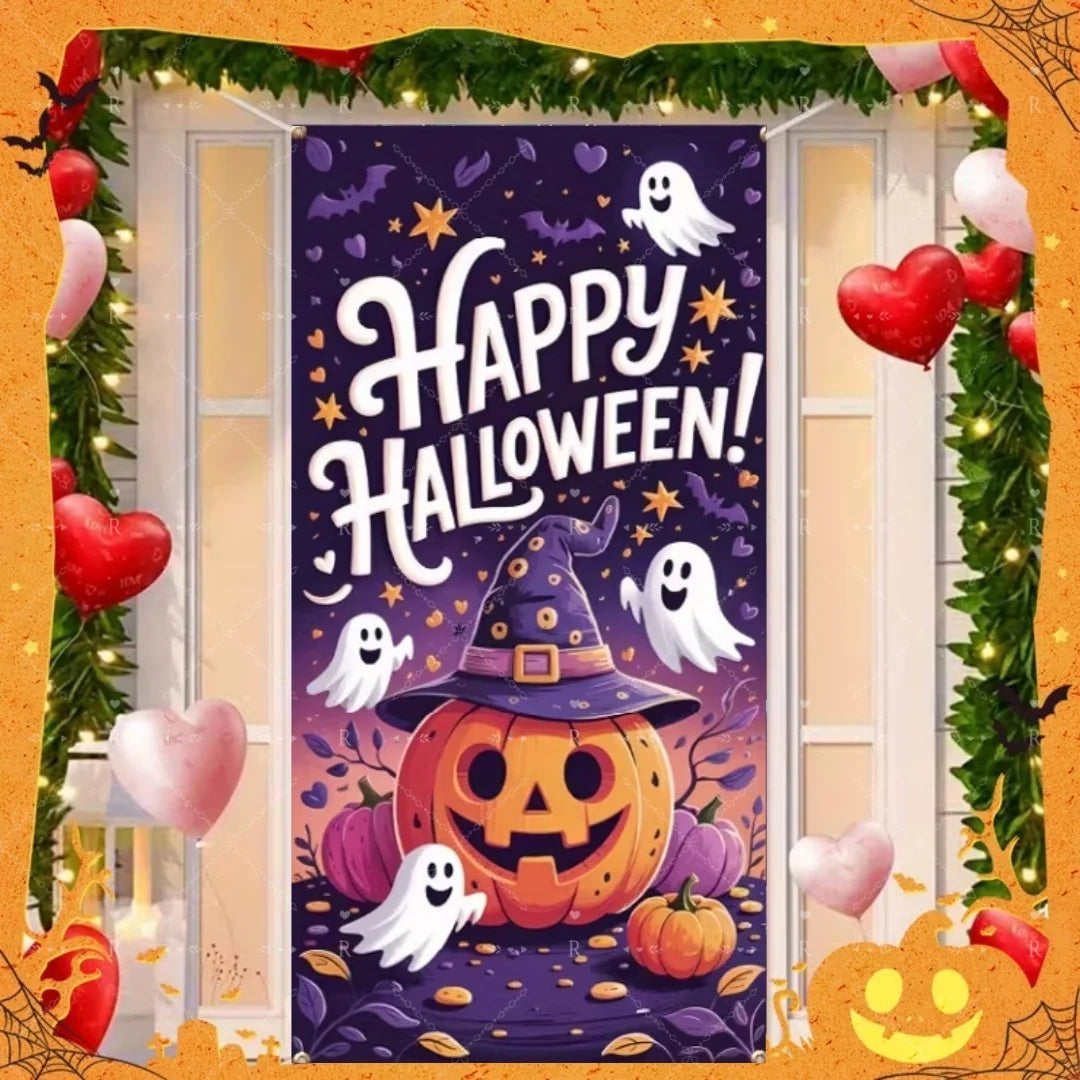 Happy Halloween Decor Door Cover Banner Horror Night Castle Bat Ghost Pumpkin - product image 17