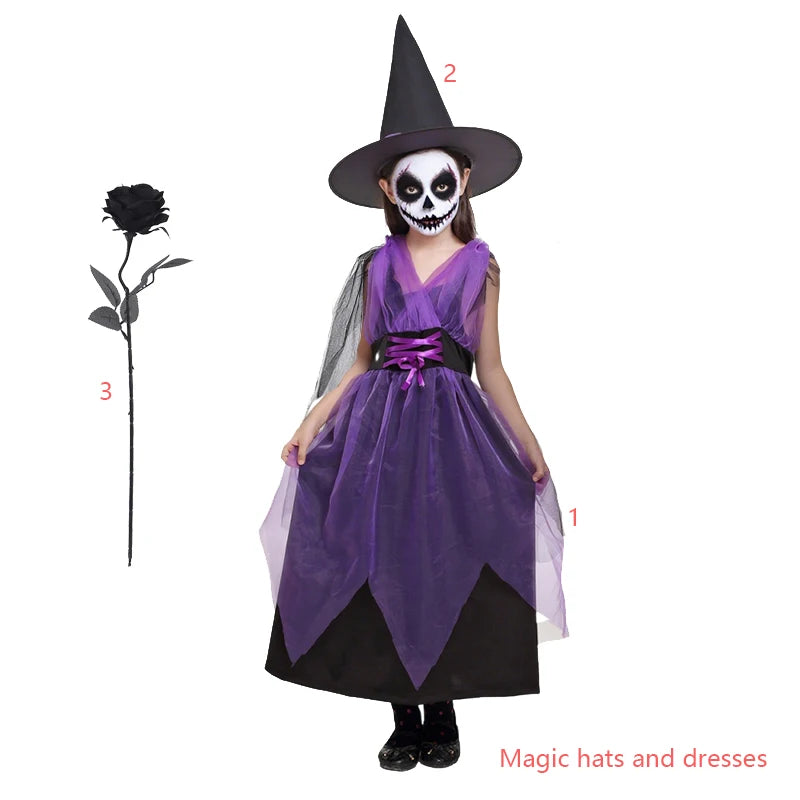 Kids' Witch Halloween Dress & Magic Hat Costume Set - product image 19