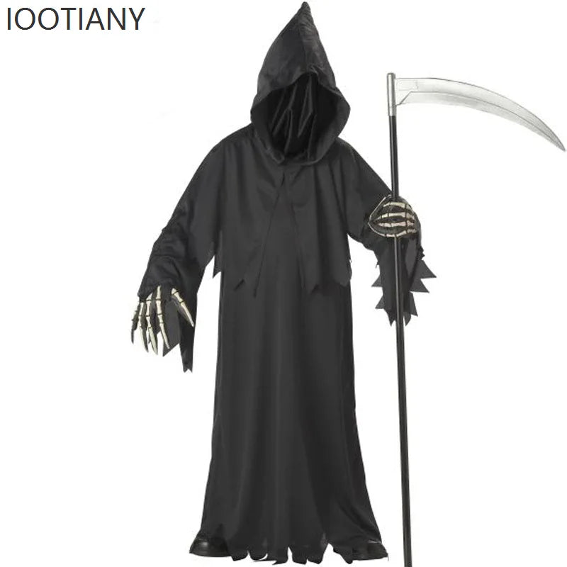Grim Reaper Costume With Hat Mask Skeleton Hands Costume Adult Men Halloween Stage Role Playing Skeleton - product image 1
