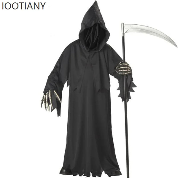 Grim Reaper Costume With Hat Mask Skeleton Hands Costume Adult Men Halloween Stage Role Playing Skeleton - product image 1