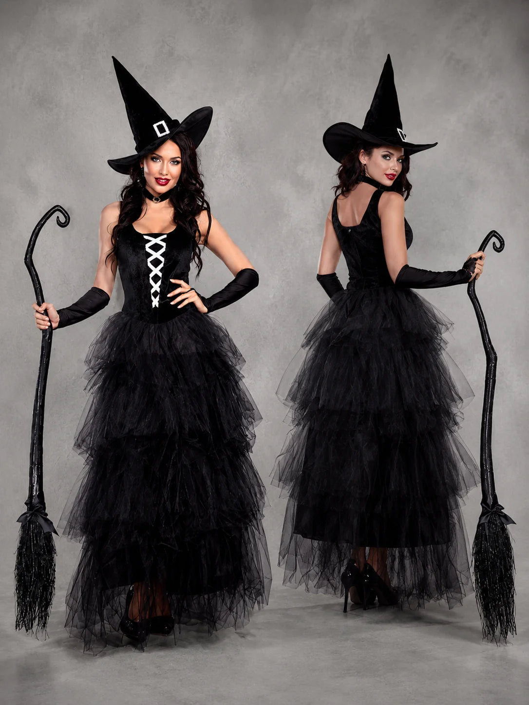 Women's Gothic Witch Costume – Tulle Gown, Hat & Accessories