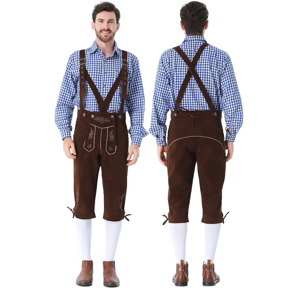Men's Bavarian German Beer Suspenders Short Sleeve Halloween Costume - 26060W1995BL / XL