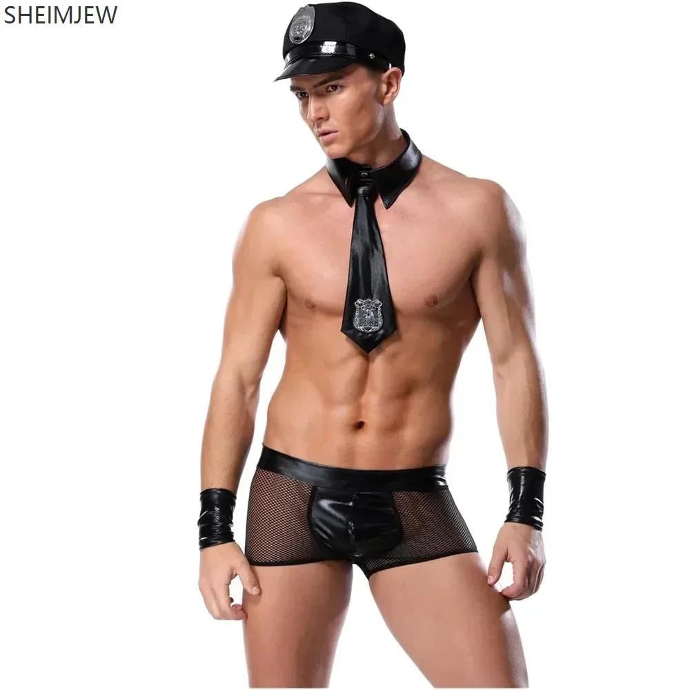Men's Sexy Police Black Nightclub Bar Waiter Pole Dance Costume - alternate view 3