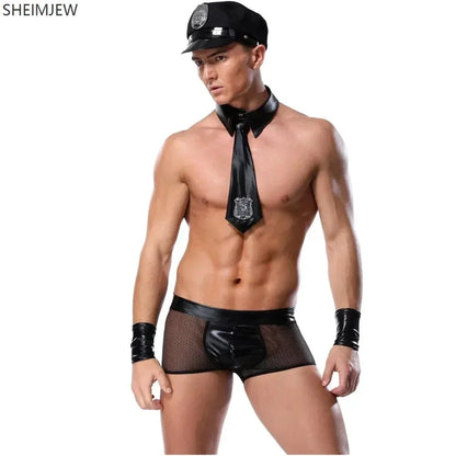 Men's Sexy Police Black Nightclub Bar Waiter Pole Dance Costume - alternate view 3
