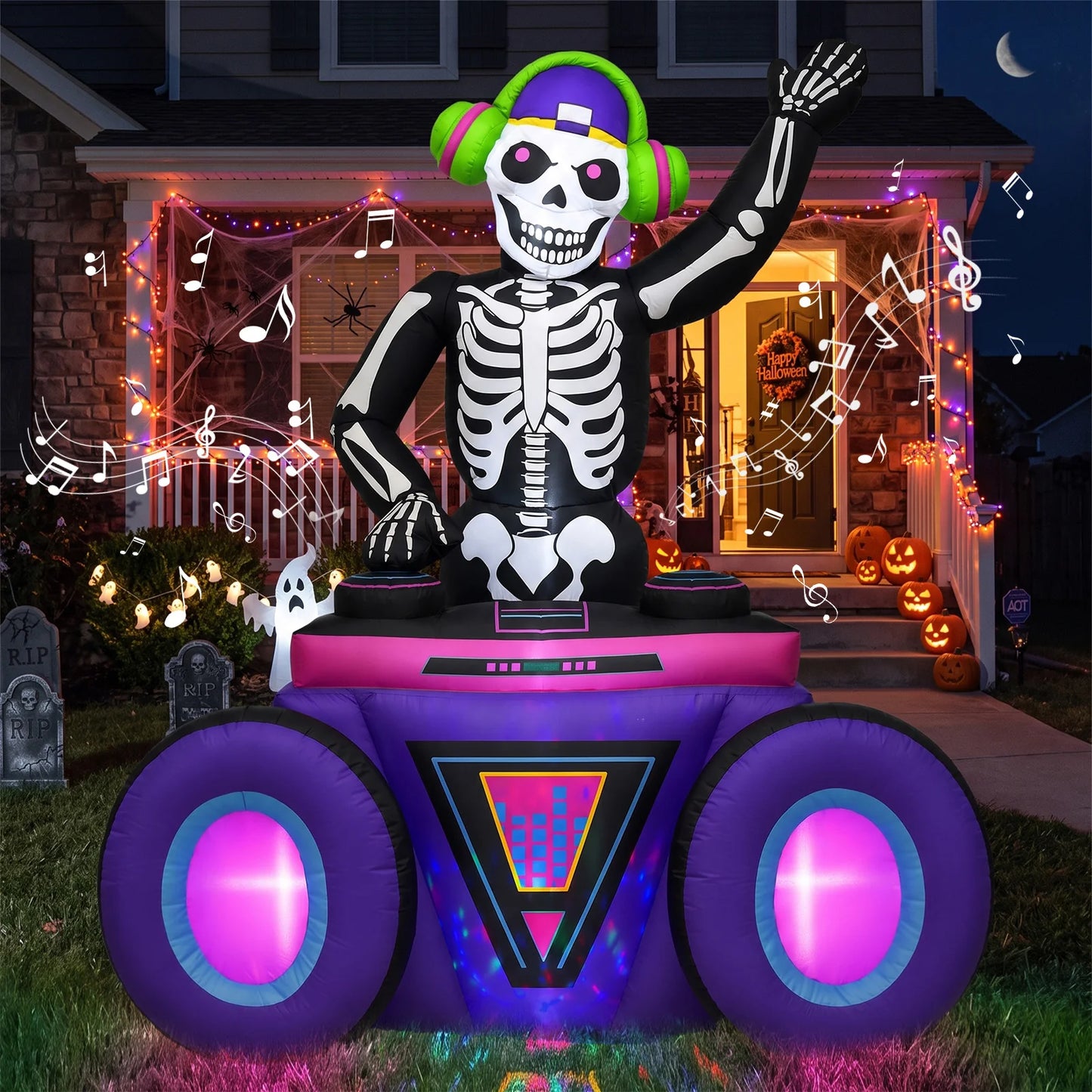 6FT Skeleton DJ Inflatable - Halloween Music & Glow Lights,210T Fabric, 3Min Quick Inflate, Indoor/Outdoor - product image 4