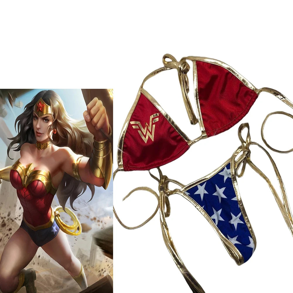Women's Superhero Movie Wonder Sexy Halter Neck Lace Bikinis Costume