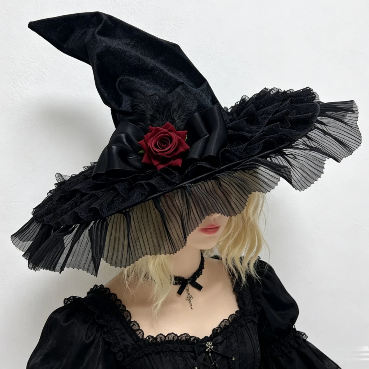 Gothic Halloween Witch Hat and Broom Set Witch Pointed Witch Flying Party - product image 12