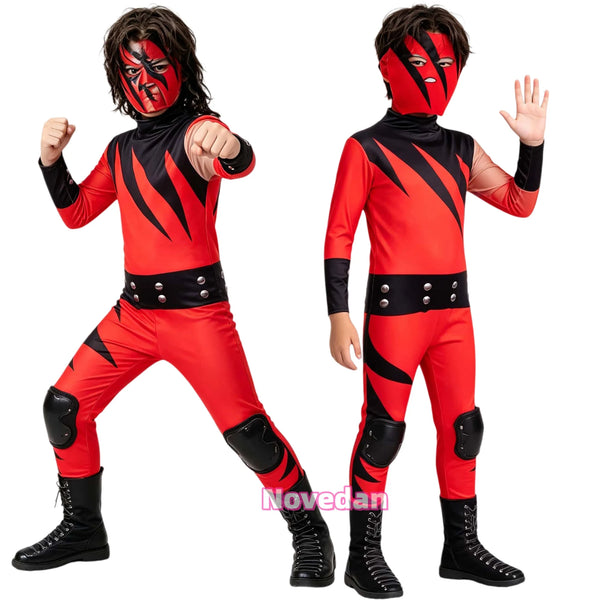 1997 Superstar Wrestler Costume Kids Inferno Wrestler Cosplay Halloween Suit Jumpsuit Bodysuit Mask